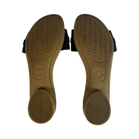 Michael Kors Black Leather Logo Slide Sandals Size 6 Gold MK Hardware - Picture 3 of 4